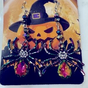 NEW Halloween Multi-colored Oil Spill Spider Earrings